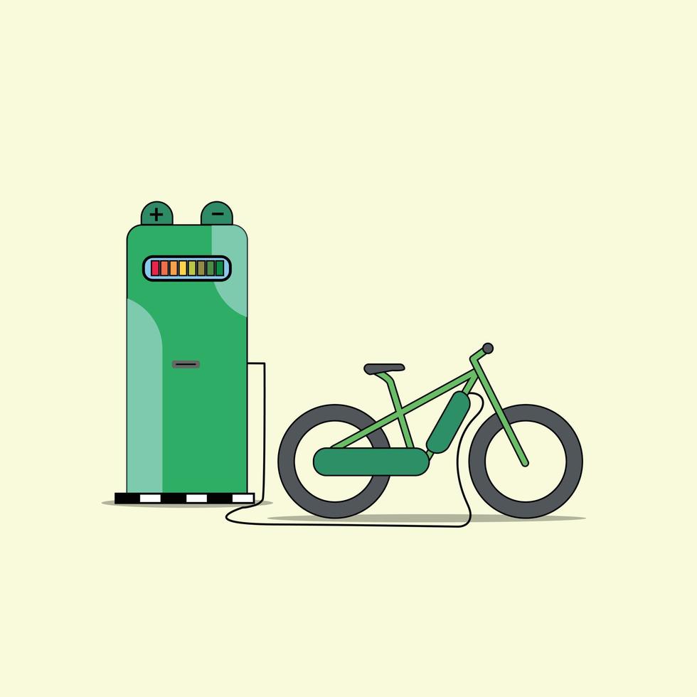 Electric bike, electric bycycle in charging station vector