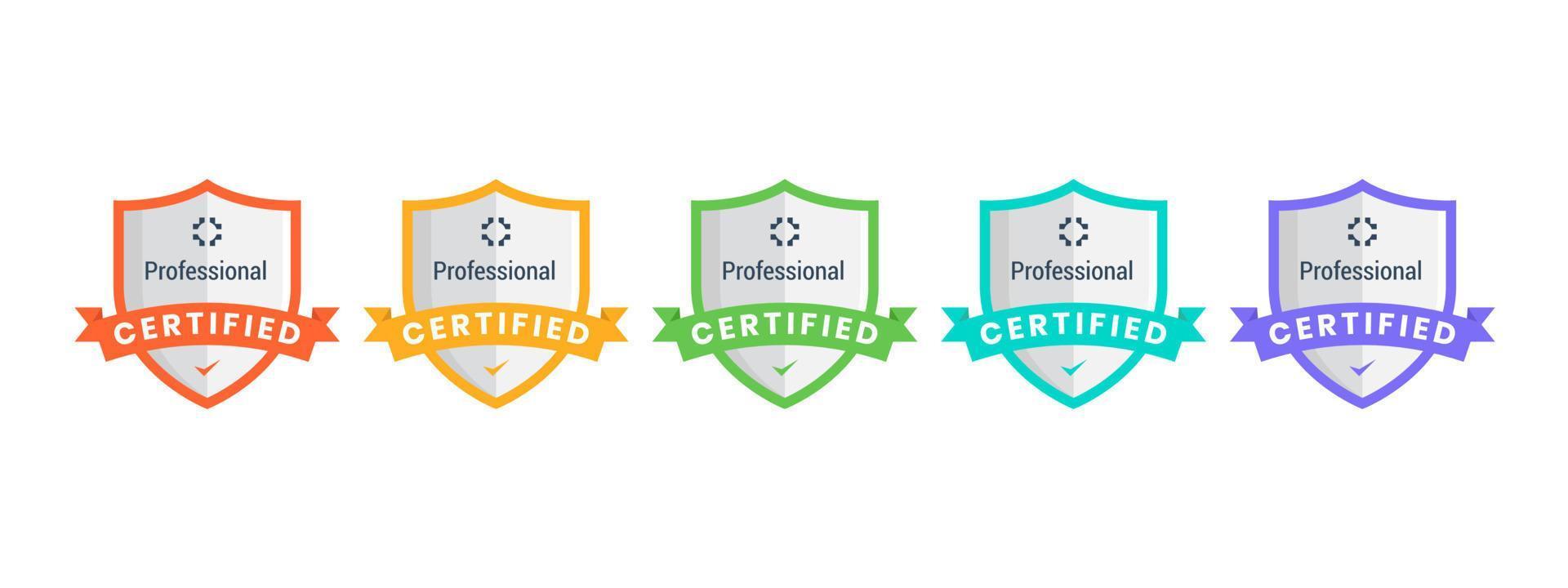 Certification badge design. Shield shape design with ribbon. Vector Illustration.