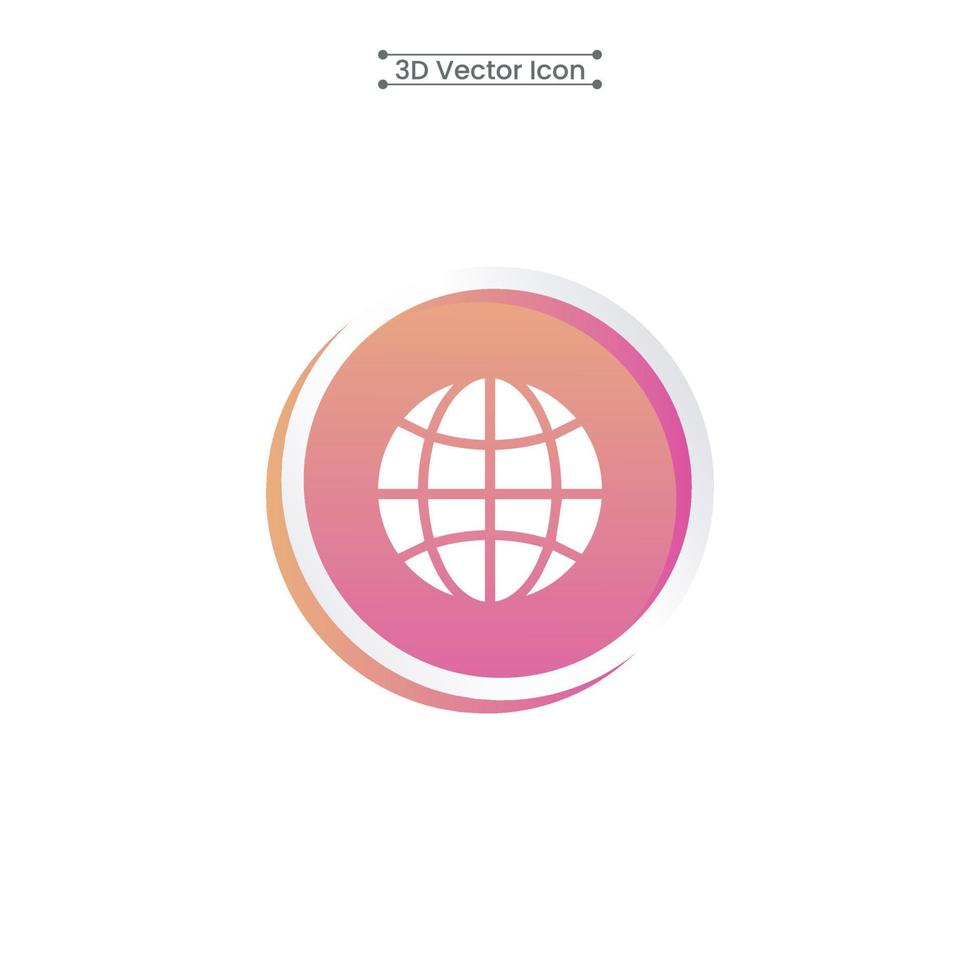 3D Globe Icon Vector Illustration