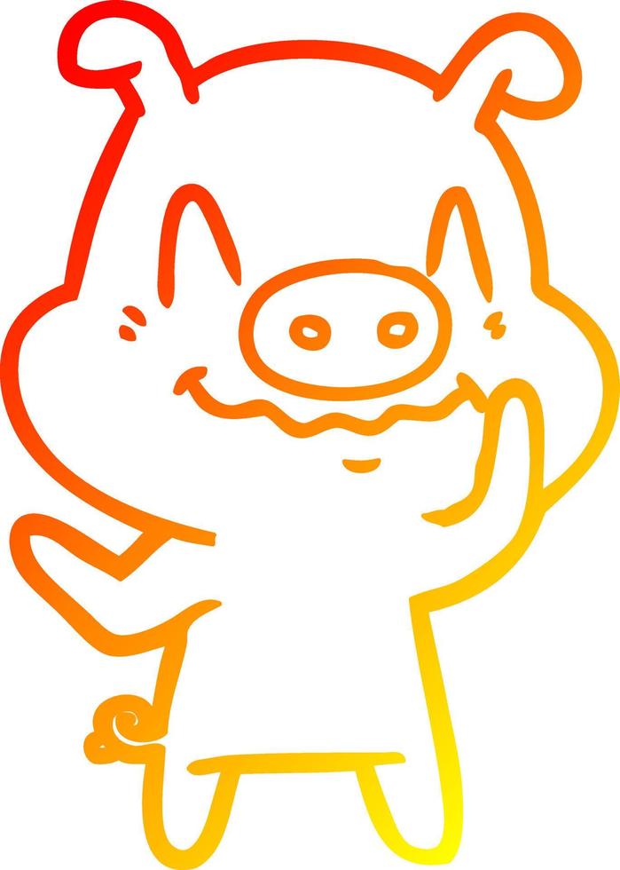 warm gradient line drawing nervous cartoon pig vector
