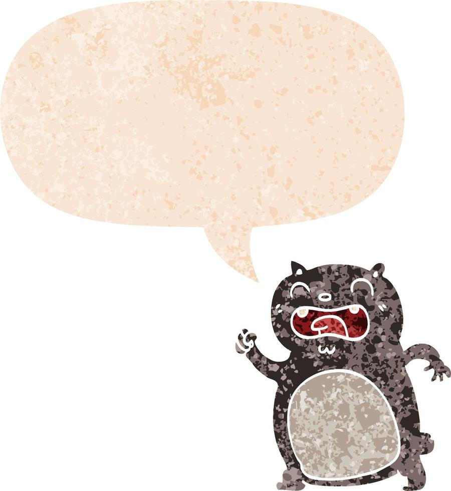 cartoon cat and speech bubble in retro textured style vector