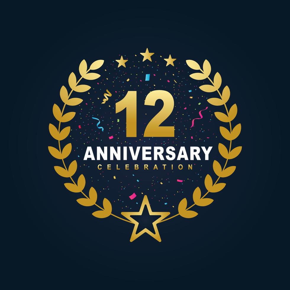 12 Anniversary celebration design, luxurious golden color 12 years Anniversary design. vector