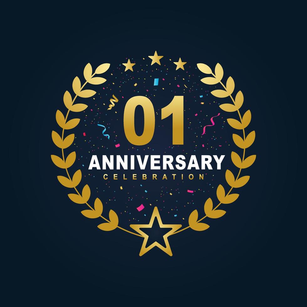 01 Anniversary celebration design, luxurious golden color 01 years Anniversary design. vector