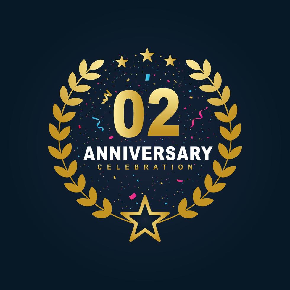 02 Anniversary celebration design, luxurious golden color 02 years Anniversary design. vector