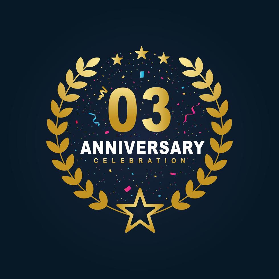 03 Anniversary celebration design, luxurious golden color 03 years Anniversary design vector