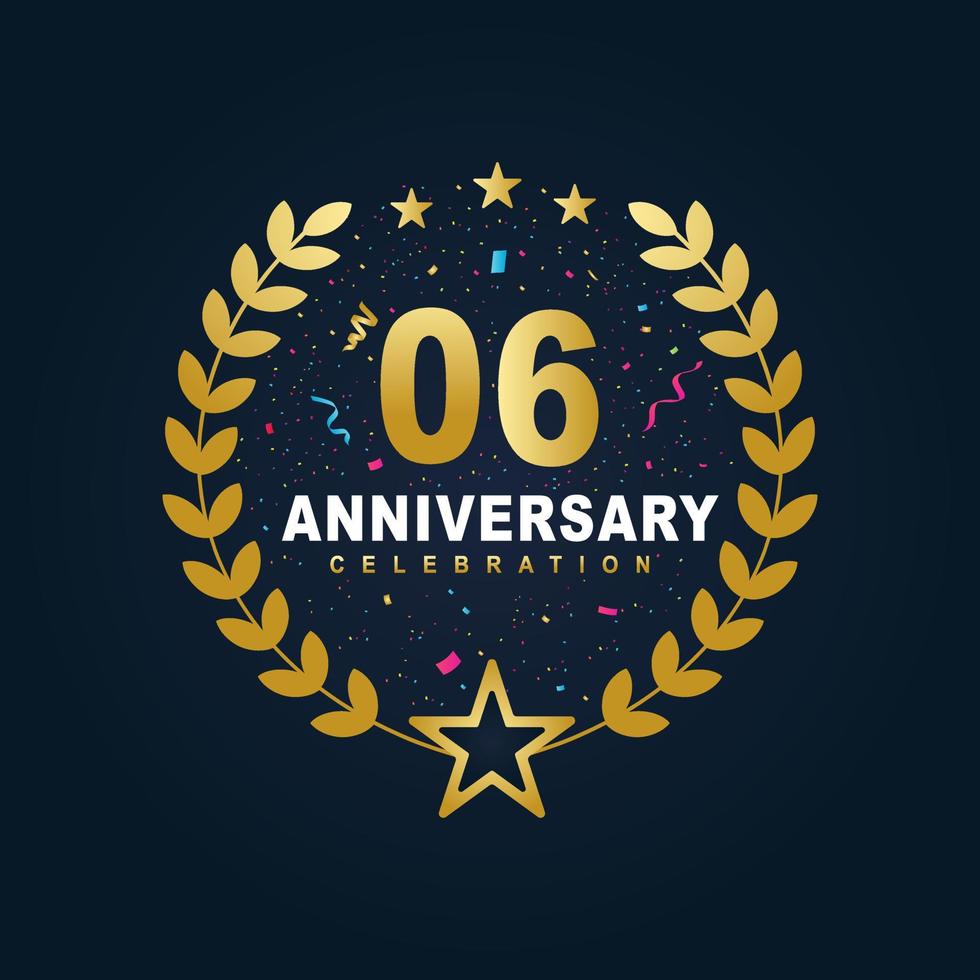 06 Anniversary celebration design, luxurious golden color 06 years Anniversary design. vector