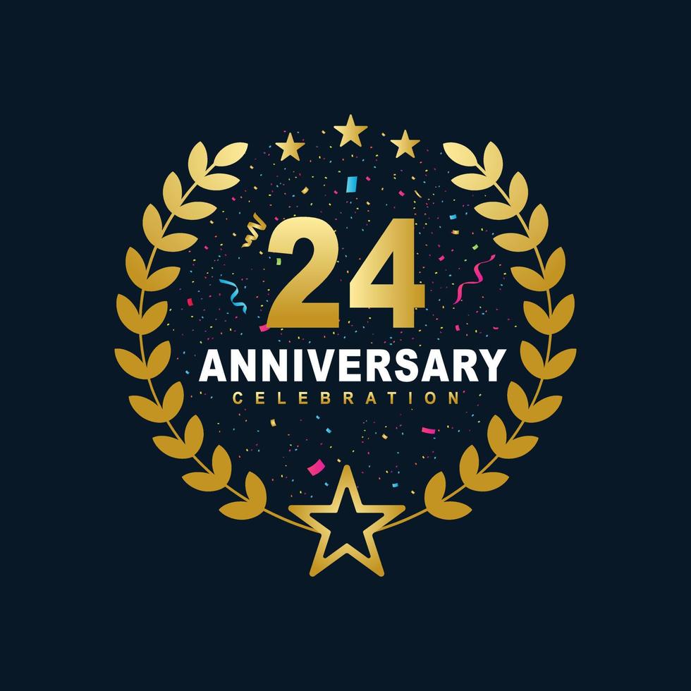 24 Anniversary celebration design, luxurious golden color 24 years Anniversary design. vector