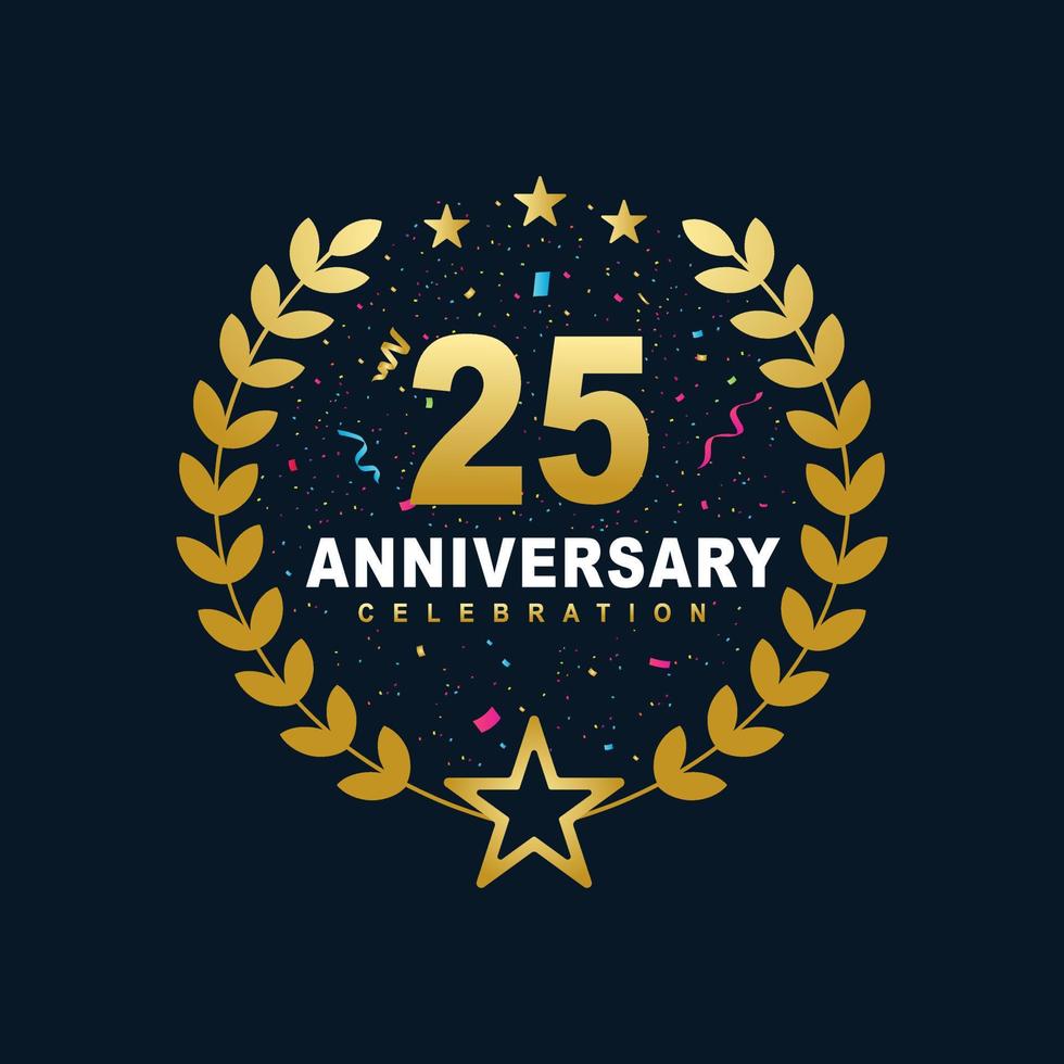 25 Anniversary celebration design, luxurious golden color 25 years Anniversary design. vector