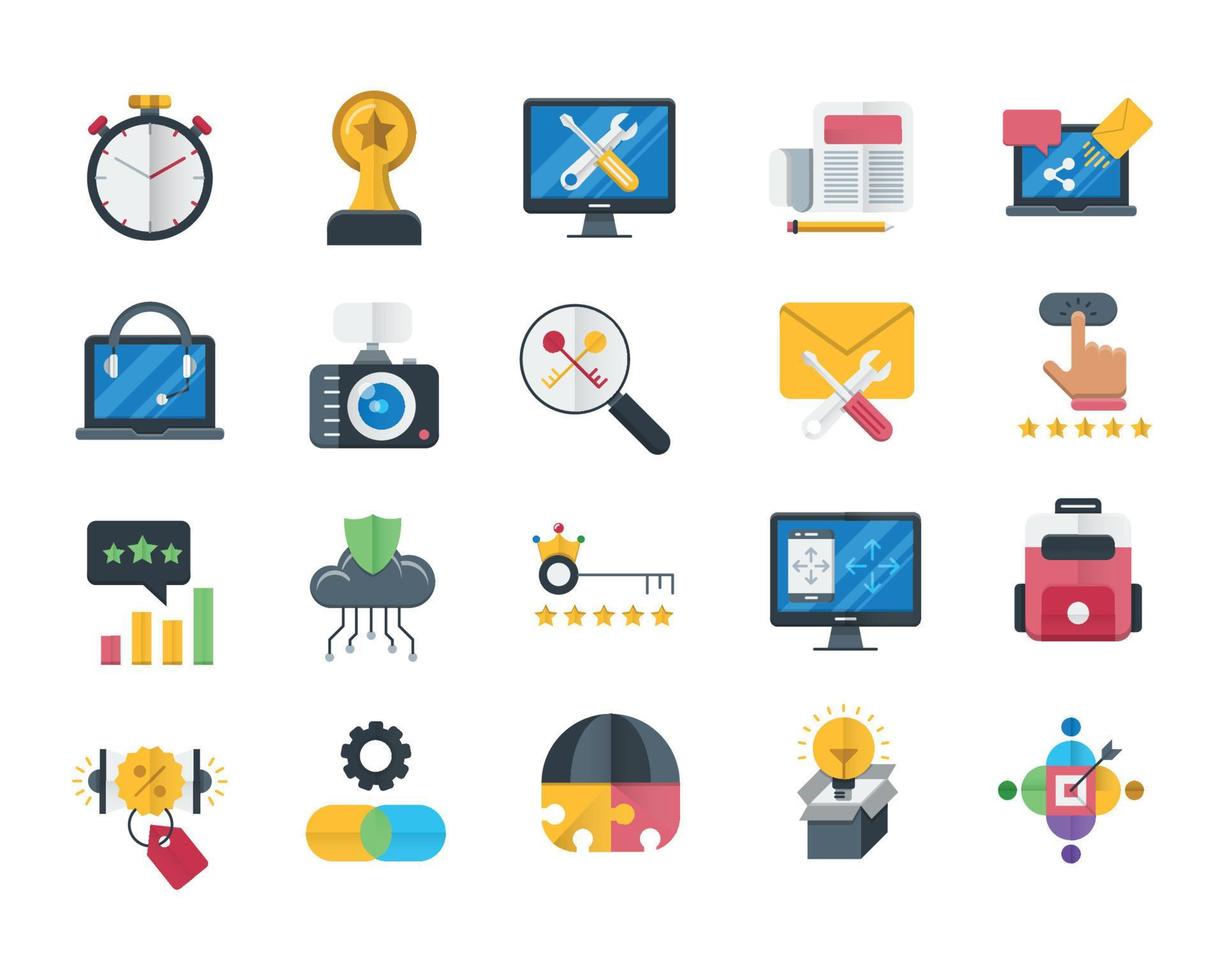 conjunto de iconos de iconos de optimización de motores de búsqueda, paquete de pictogramas de línea mono simple, concepto de logotipo vectorial, gráfico web. iconos vectoriales vector
