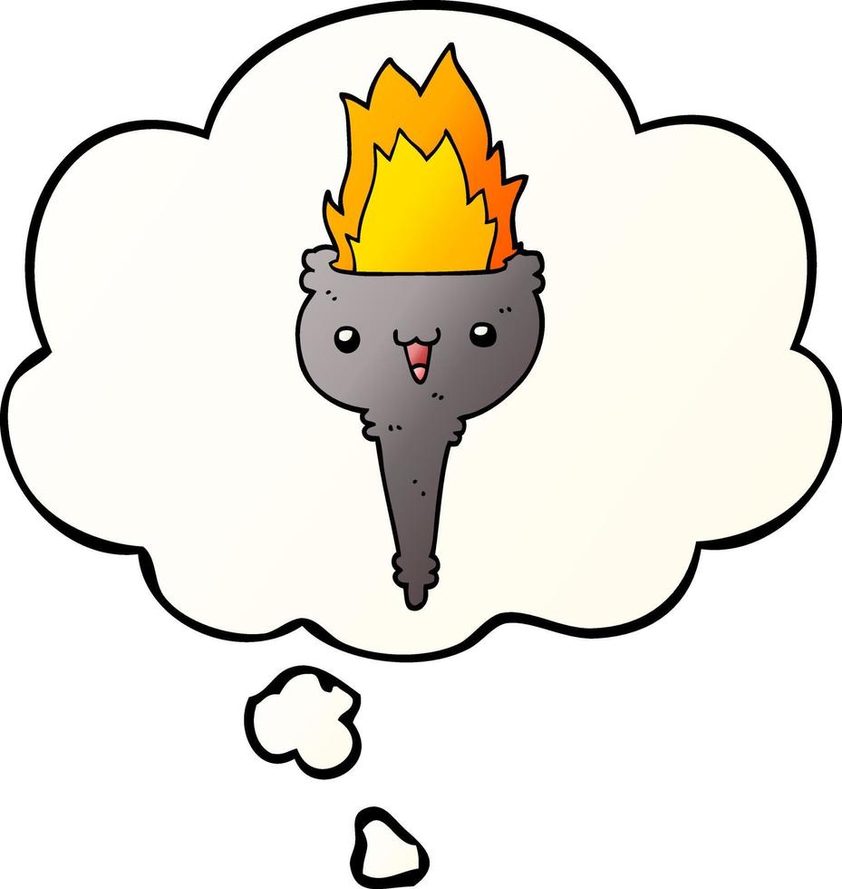 cartoon flaming chalice and thought bubble in smooth gradient style vector