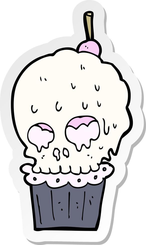 pegatina de un cupcake de calavera espeluznante de dibujos animados vector