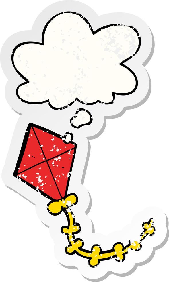 cartoon kite and thought bubble as a distressed worn sticker vector