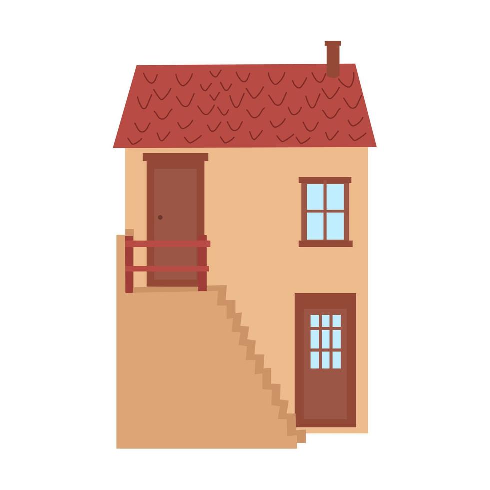 Vector illustration of cute country house in boho style and color