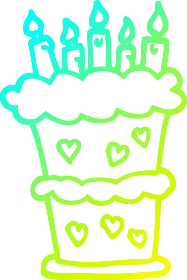 cold gradient line drawing cartoon birthday cake vector