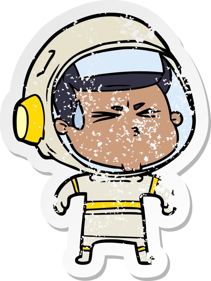 distressed sticker of a cartoon stressed astronaut vector