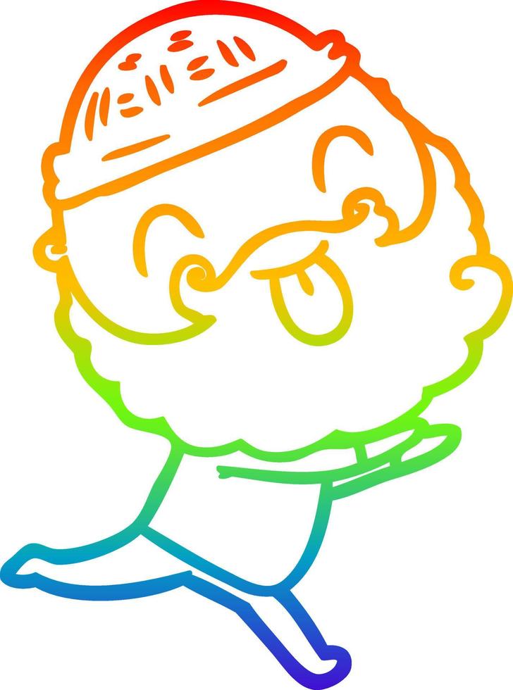 rainbow gradient line drawing running man with beard sticking out tongue vector