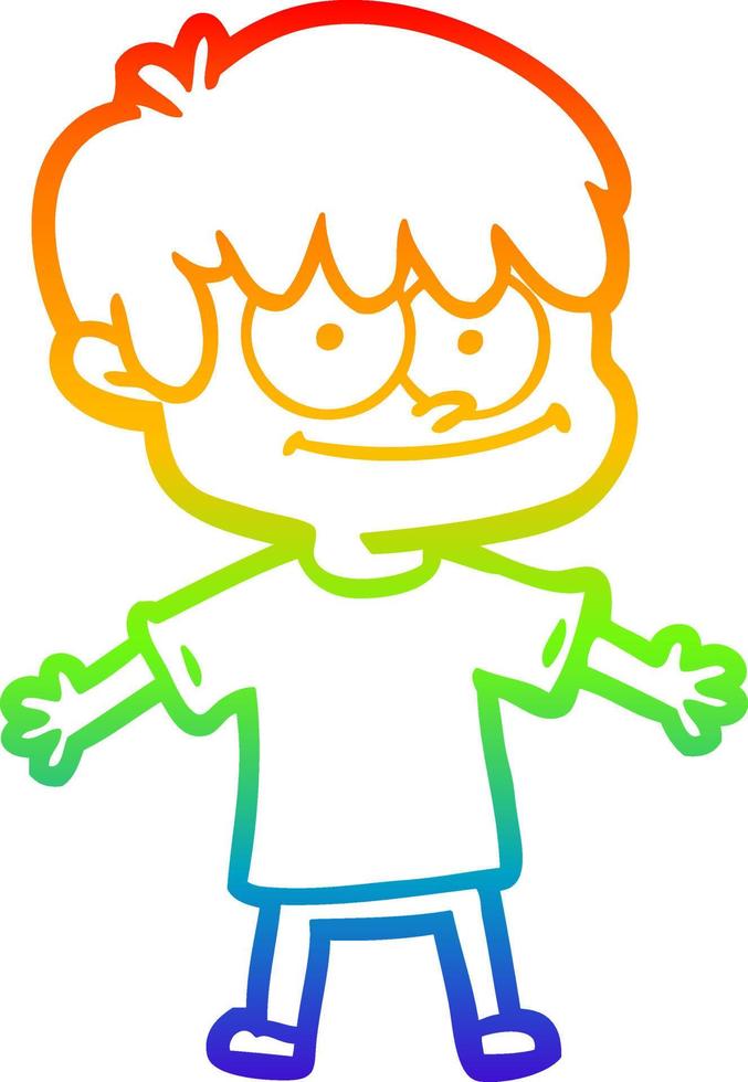 rainbow gradient line drawing happy cartoon man vector