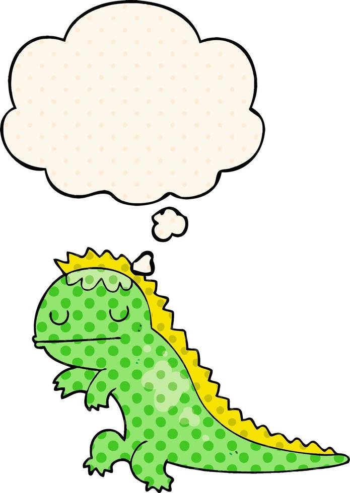 cartoon dinosaur and thought bubble in comic book style vector