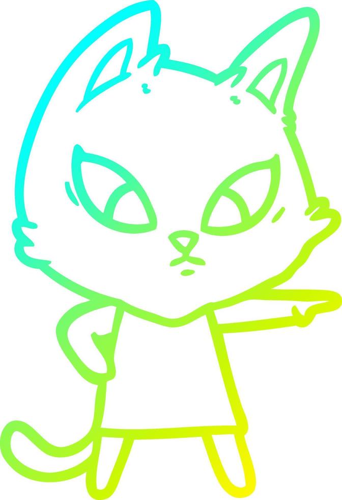 cold gradient line drawing confused cartoon cat vector