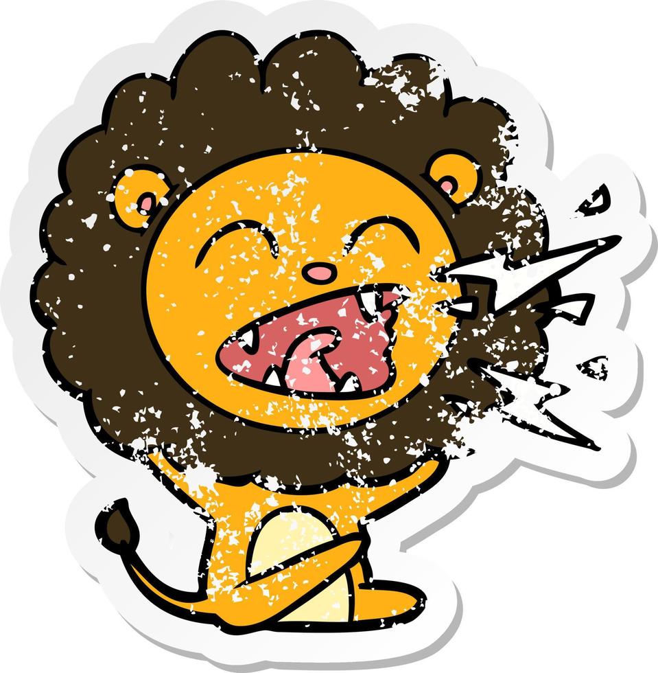 distressed sticker of a cartoon roaring lion vector