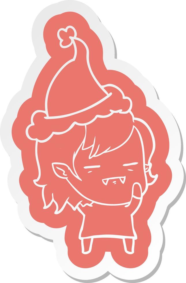 cartoon  sticker of a undead vampire girl wearing santa hat vector