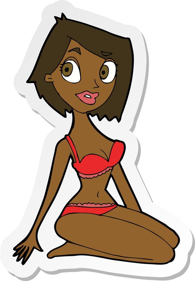 sticker of a cartoon pretty woman in underwear vector