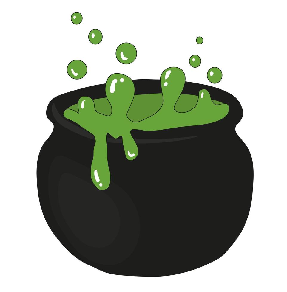 Witch cauldron illustration. Cauldron with potion splash. vector