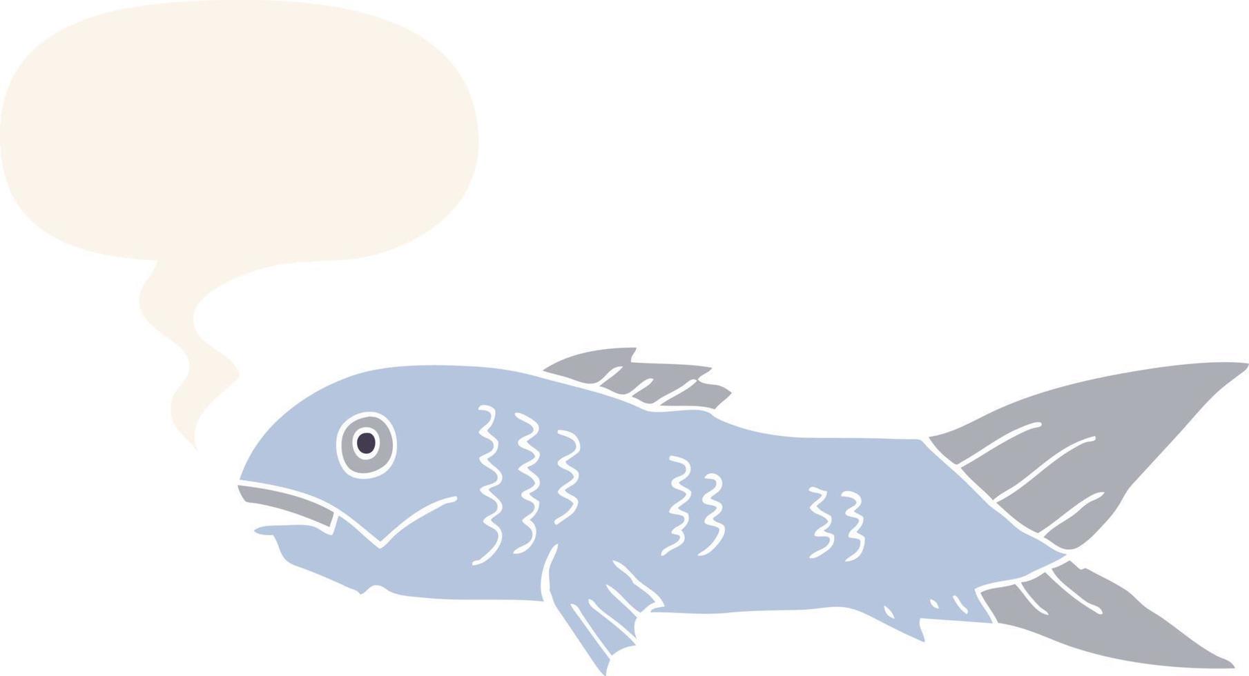 cartoon fish and speech bubble in retro style vector