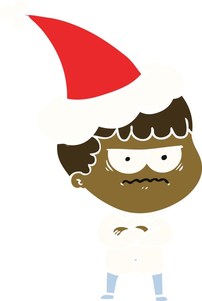 flat color illustration of an annoyed man wearing santa hat vector