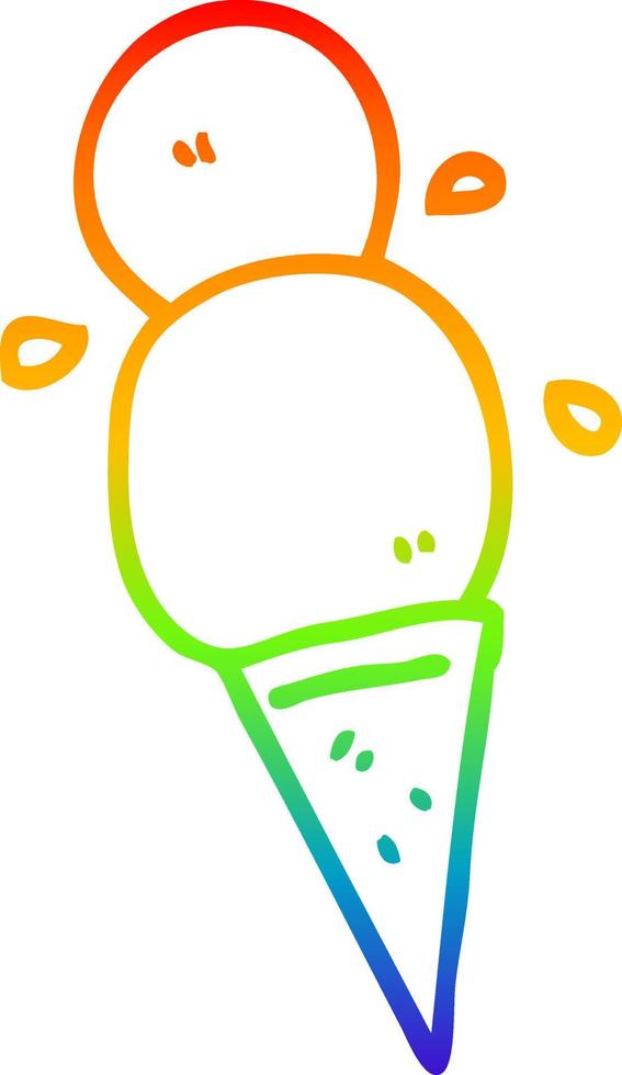 rainbow gradient line drawing cartoon ice cream cone vector