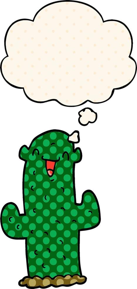 caricatura, cactus, y, pensamiento, burbuja, en, cómico, estilo vector