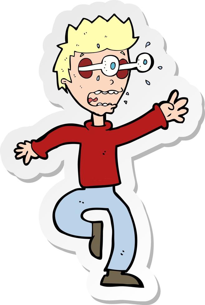 sticker of a cartoon terrified man with eyes popping out vector