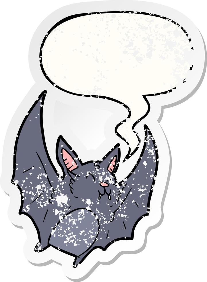 dibujos animados vampiro murciélago de halloween y bocadillo de diálogo pegatina angustiada vector