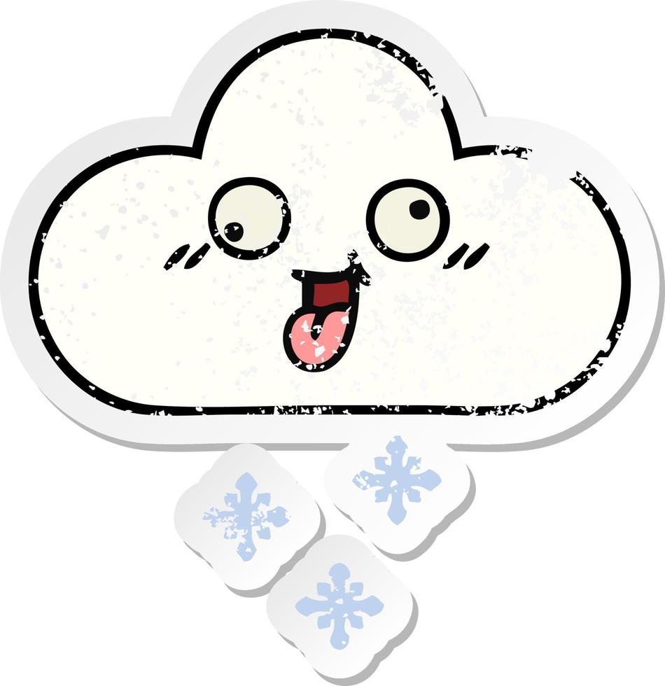 distressed sticker of a cute cartoon snow cloud vector