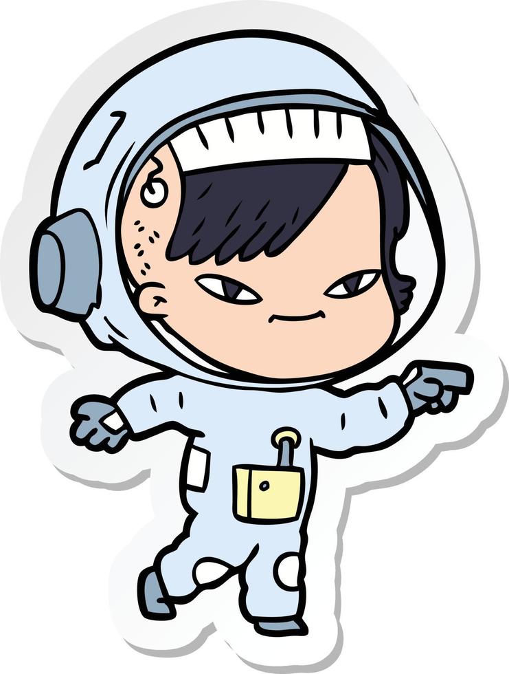 sticker of a cartoon astronaut woman vector