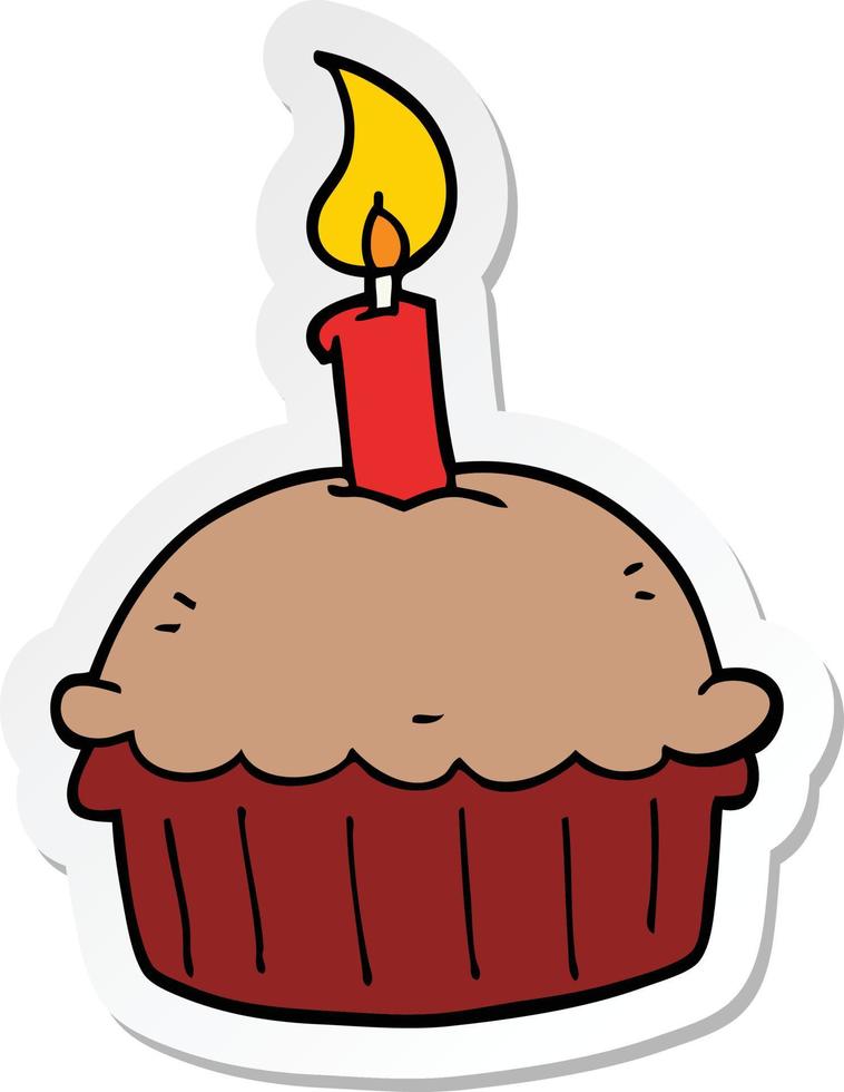 sticker of a cartoon birthday cupcake vector