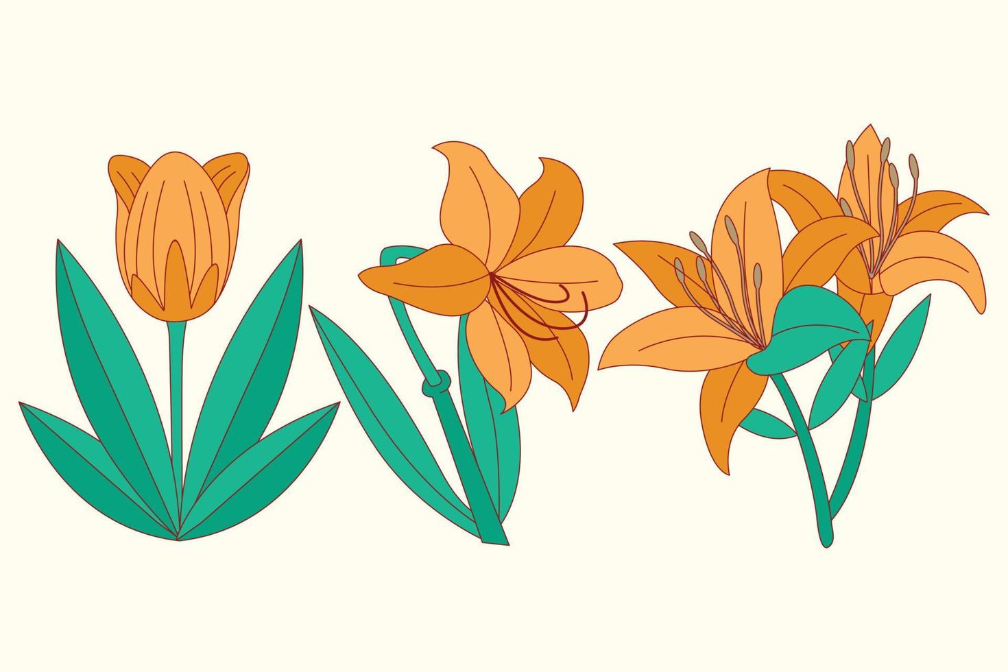 Set of orange flowers flat design illustration vector