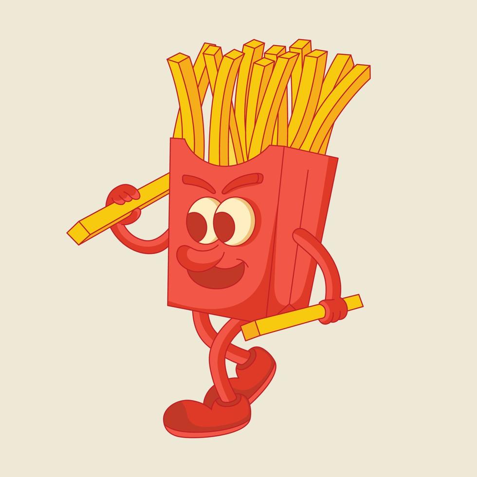 ilustración de diseño de personaje de mascota de papas fritas de dibujos animados vector