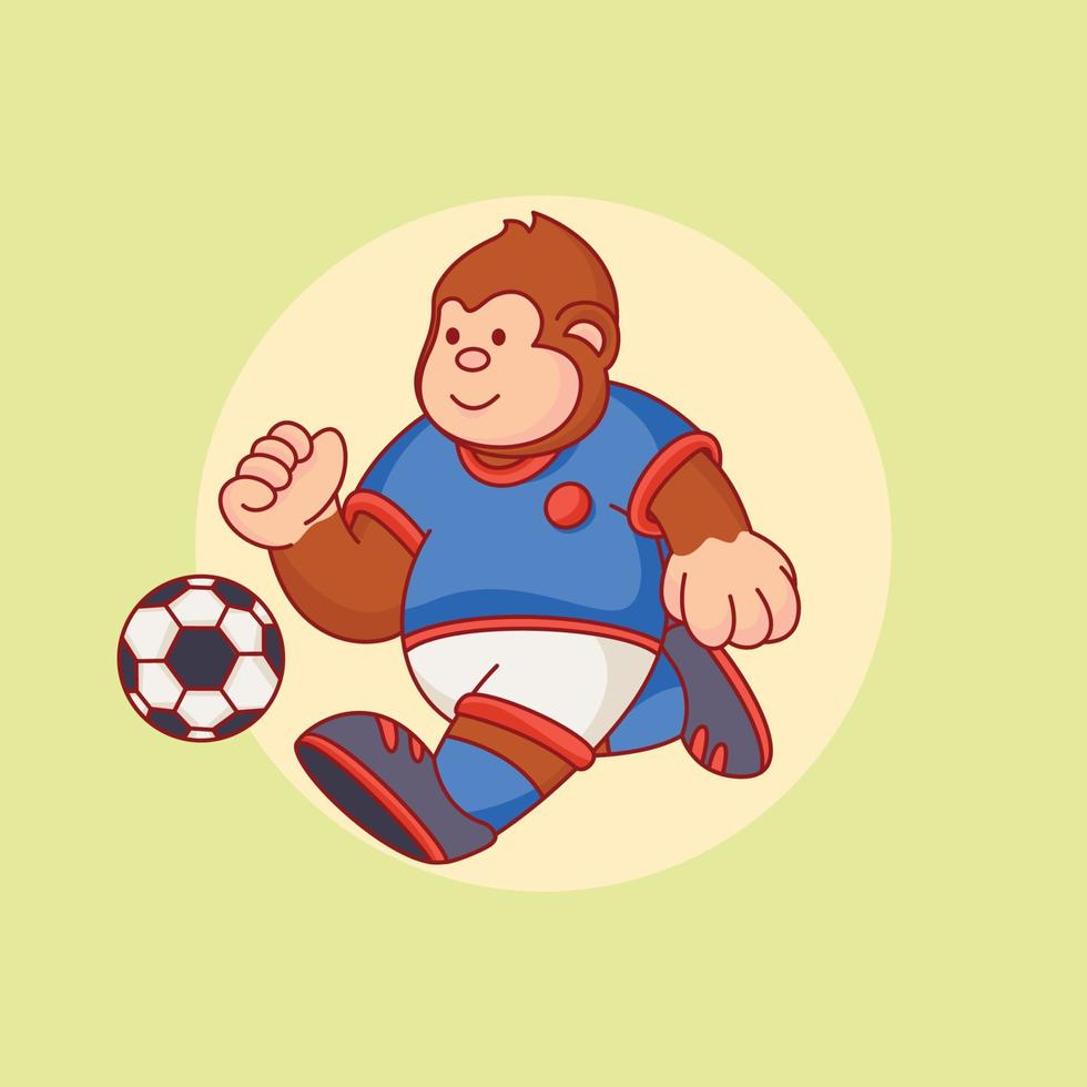 Monkey playing soccer cartoon vector icon illustration