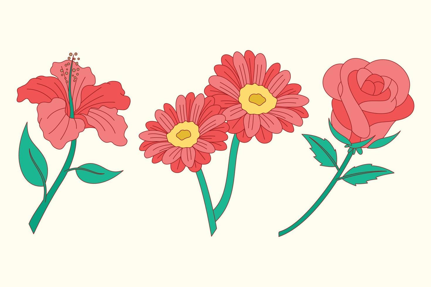 conjunto de ilustración de diseño plano de flores rojas vector
