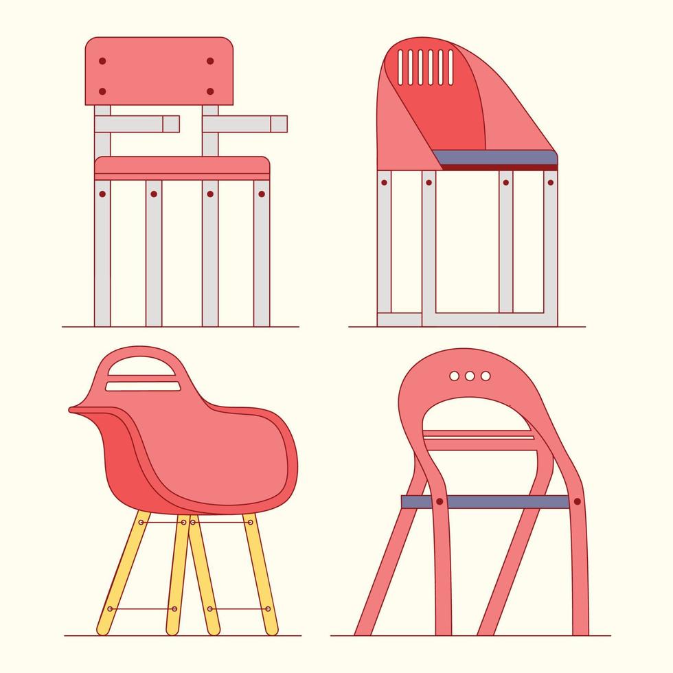 Red chair set flat design illustration vector