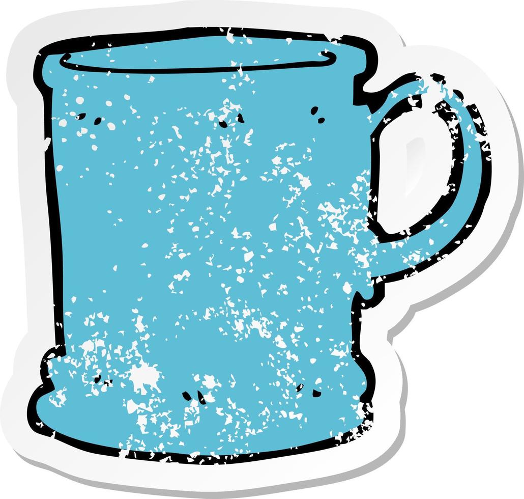 pegatina retro angustiada de una taza de dibujos animados vector