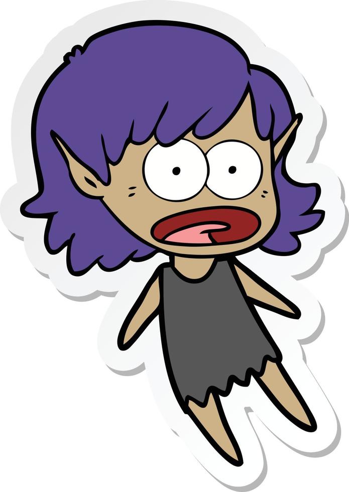 sticker of a cartoon shocked elf girl flying vector