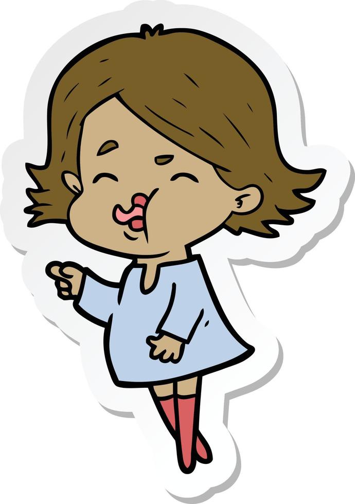 sticker of a cartoon girl pulling face vector
