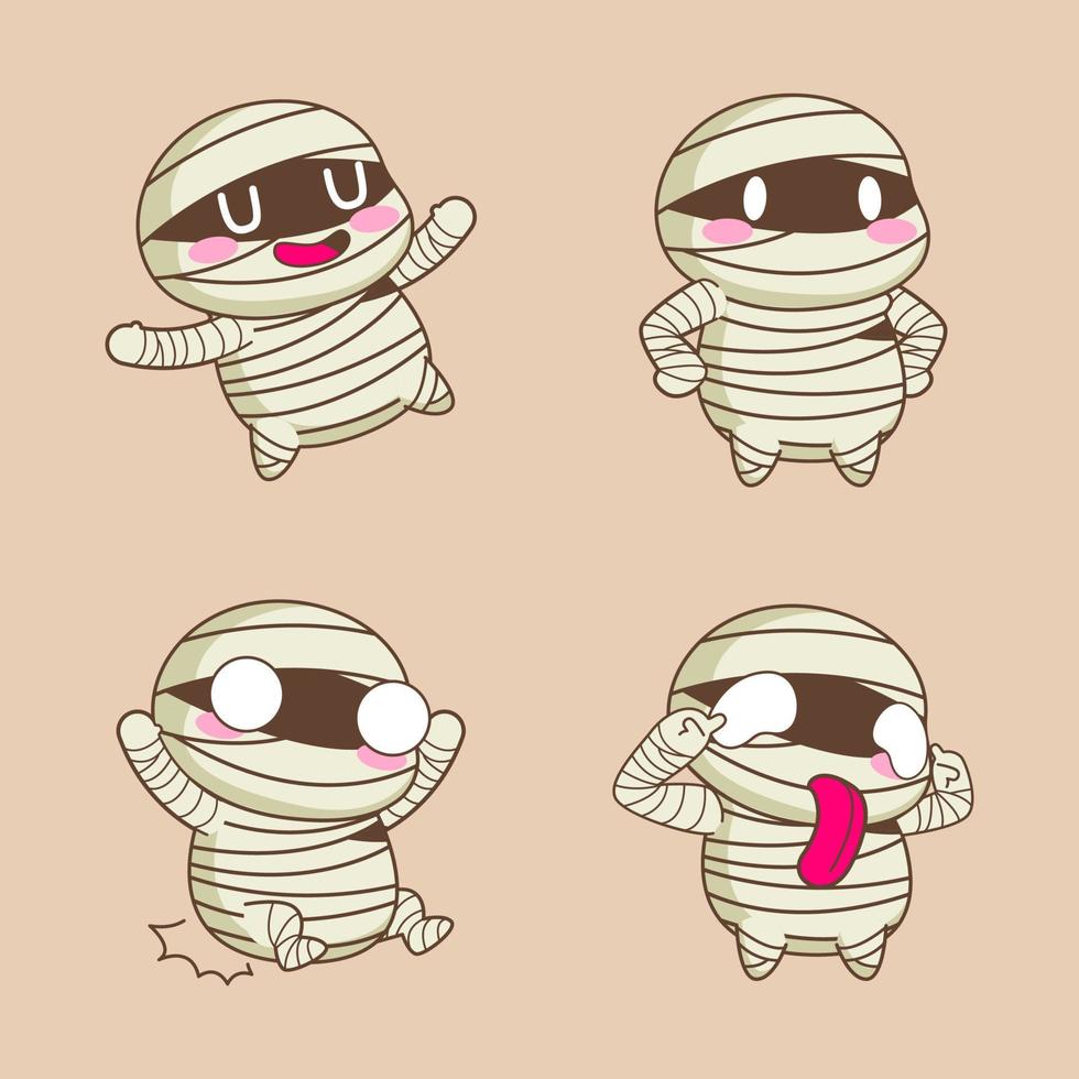 cute mummy halloween vector cartoon set