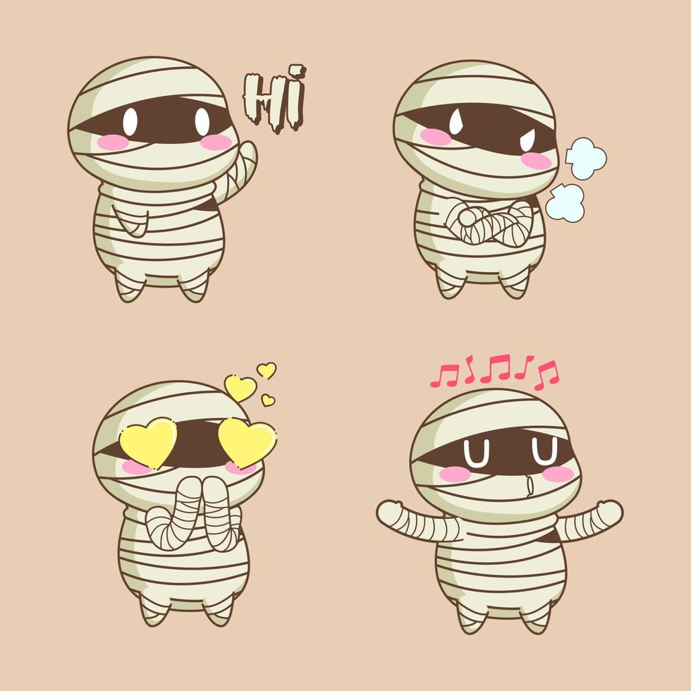 cute mummy halloween vector cartoon set