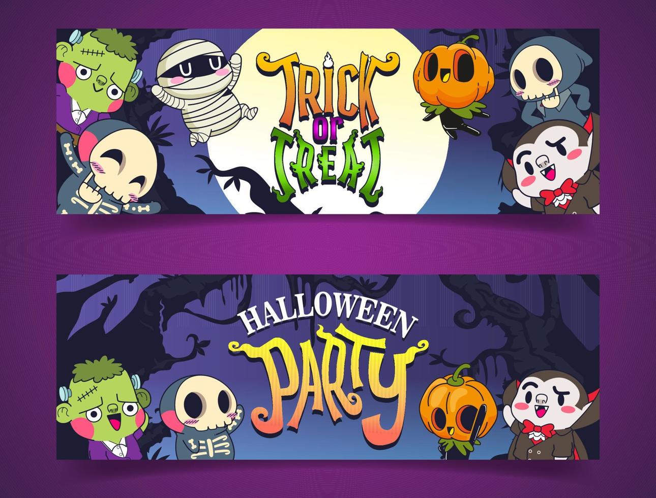 ilustración de vector de banner de halloween, lindo monstruo banner de halloween