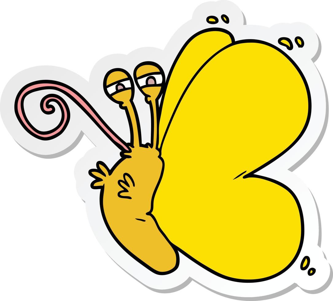 sticker of a funny cartoon butterfly vector