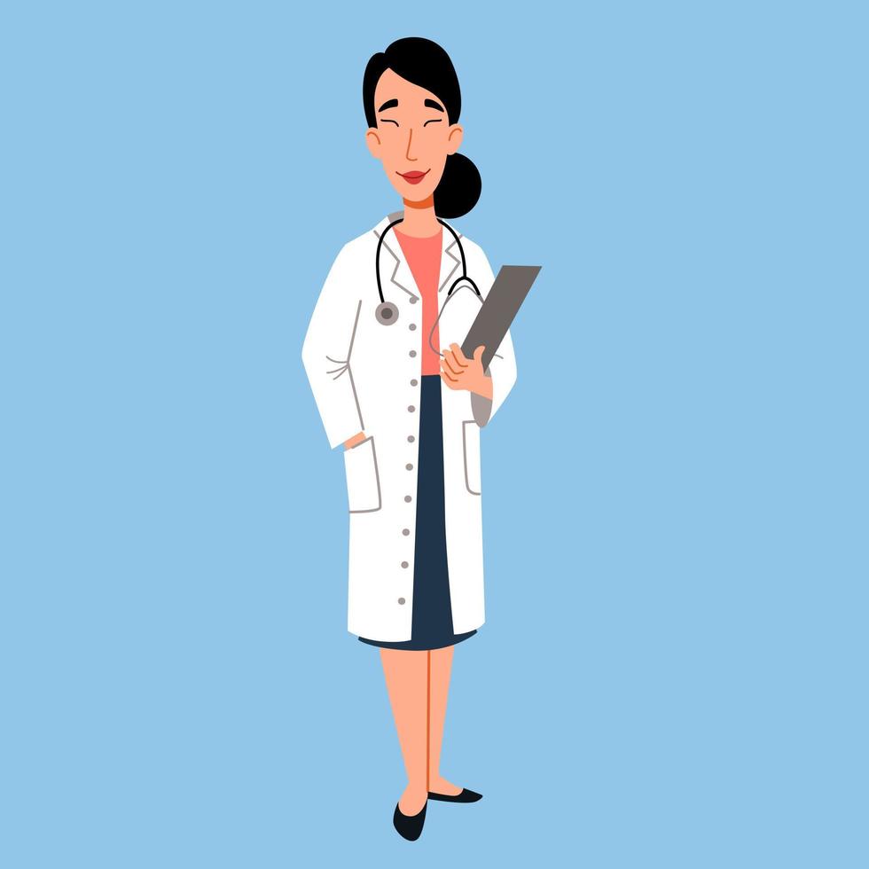 el personaje de una doctora de nacionalidad asiática en pleno crecimiento. vector