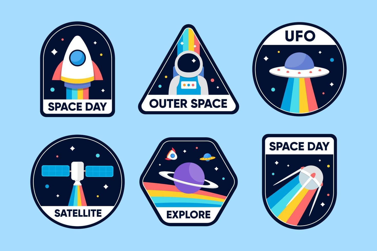 World Space Day Stickers or Badges Collection Set vector